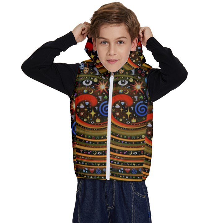 Swirl Vortex Emoji Cyclone Motion Art Kids  Stylish Hooded Puffer Vest