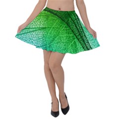 3d Leaves Texture Sheet Blue Green Velvet Skater Skirt by Cemarart