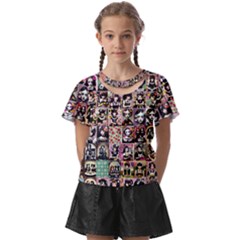 Spanish Gothic Girls Pattern Kids  Front Cut T-shirt by violetheavensky