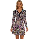 Spanish Gothic Girls Pattern Long Sleeve Deep V Mini Dress  View1