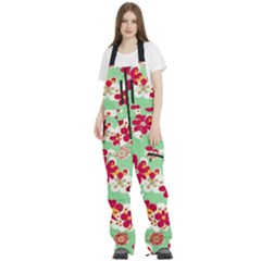 Retro 1960s Flowers Pattern Women s Front Zip Ski And Snowboard Bib Pants by violetheavensky