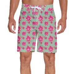 Retro 1880s Flowers Pattern 11 Men s Beach Shorts by violetheavensky