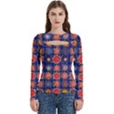 Retro Geometric Shapes And Flowers 3 Women s Cut Out Long Sleeve T-Shirt View1