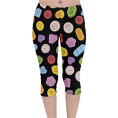 Ecstasy Pills Pattern Velvet Capri Leggings  by Valentinaart