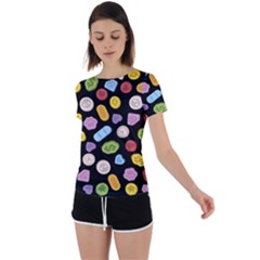 Ecstasy Pills Pattern Back Circle Cutout Sports T-shirt by Valentinaart