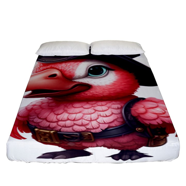 Kawaii Pink Parrot Pirate Fitted Sheet (King Size)