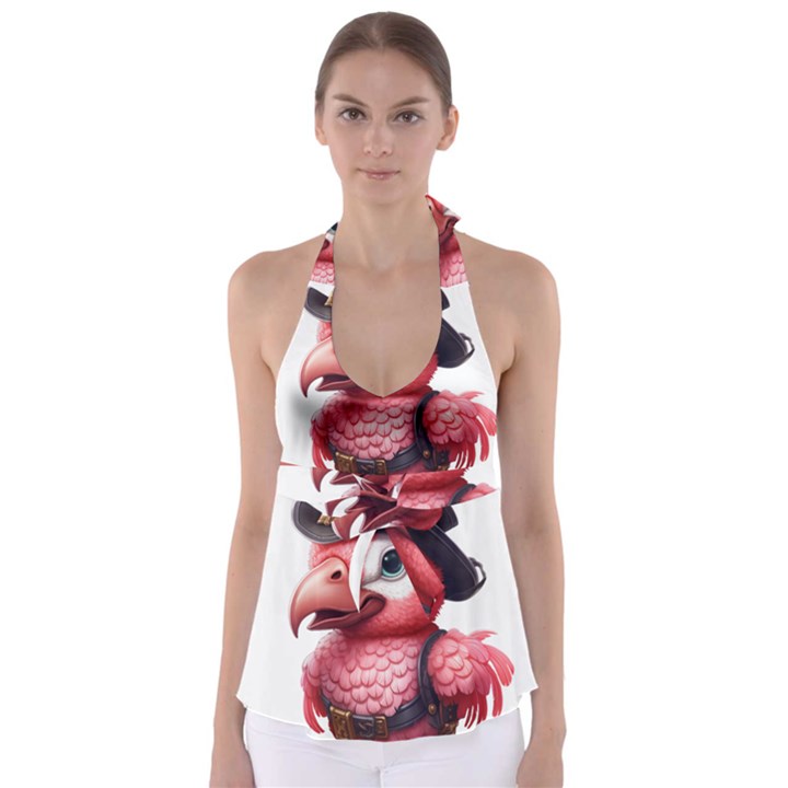 Kawaii Pink Parrot Pirate Tie Back Tankini Top