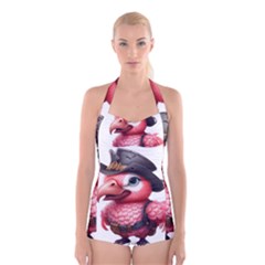 Kawaii Pink Parrot Pirate Boyleg Halter Swimsuit  by KawaiiArtStyle