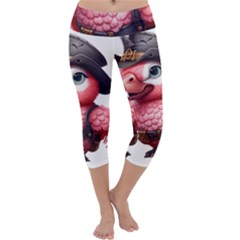 Kawaii Pink Parrot Pirate Capri Yoga Leggings by KawaiiArtStyle