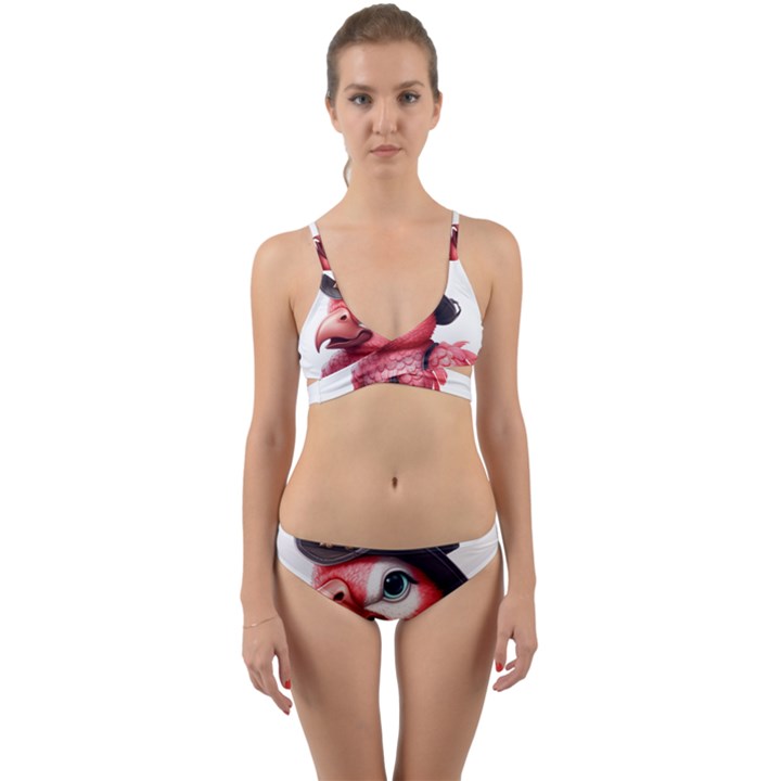 Kawaii Pink Parrot Pirate Wrap Around Bikini Set