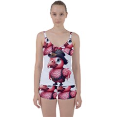 Kawaii Pink Parrot Pirate Tie Front Two Piece Tankini by KawaiiArtStyle