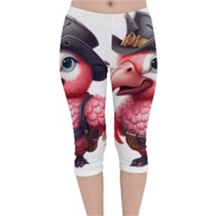 Kawaii Pink Parrot Pirate Velvet Capri Leggings  by KawaiiArtStyle