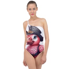 Kawaii Pink Parrot Pirate Classic One Shoulder Swimsuit by KawaiiArtStyle