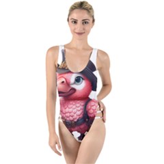 Kawaii Pink Parrot Pirate High Leg Strappy Swimsuit by KawaiiArtStyle