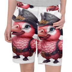 Kawaii Pink Parrot Pirate Women s Pocket Shorts by KawaiiArtStyle