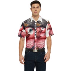 Kawaii Pink Parrot Pirate Men s Short Sleeve Pocket Shirt  by KawaiiArtStyle