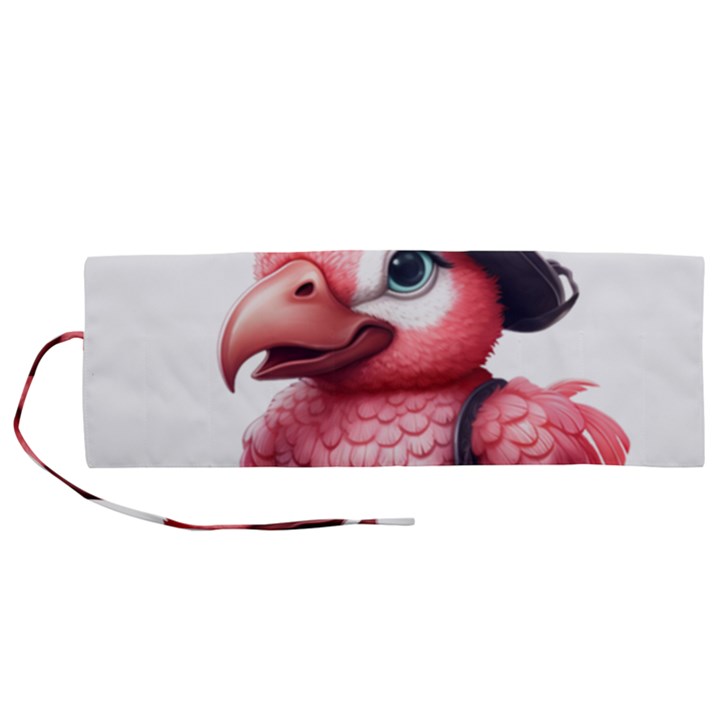 Kawaii Pink Parrot Pirate Roll Up Canvas Pencil Holder (M)