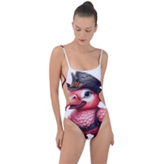 Kawaii Pink Parrot Pirate Tie Strap One Piece Swimsuit by KawaiiArtStyle