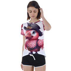 Kawaii Pink Parrot Pirate Short Sleeve Open Back T-shirt by KawaiiArtStyle