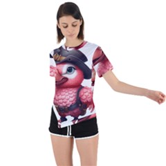 Kawaii Pink Parrot Pirate Asymmetrical Short Sleeve Sports T-shirt by KawaiiArtStyle