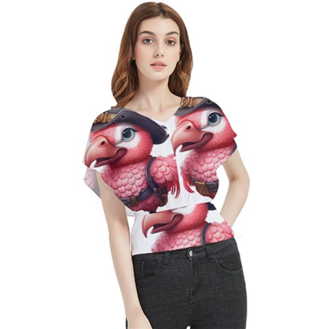 Kawaii Pink Parrot Pirate Butterfly Chiffon Blouse by KawaiiArtStyle