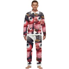 Kawaii Pink Parrot Pirate Men s Long Sleeve Velvet Pocket Pajamas Set by KawaiiArtStyle