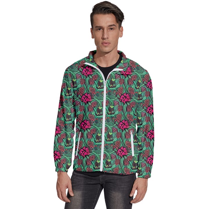 Retro 1880s Flowers Pattern 3 Men s High Neck Windbreaker