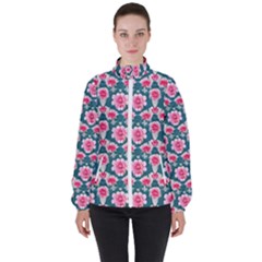 Retro 1880s Flowers Pattern 22 Women s High Neck Windbreaker by violetheavensky