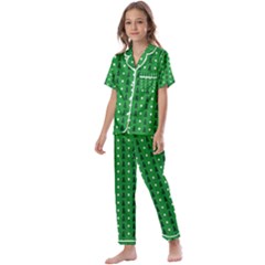 Green Christmas Tree Pattern Background Kids  Satin Short Sleeve Pajamas Set by Paksenen