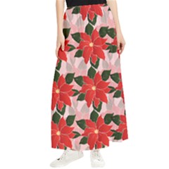 Poinsettia Pattern Seamless Pattern Christmas Xmas Maxi Chiffon Skirt by Paksenen