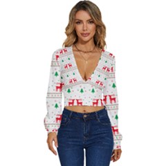 Red Green And Blue Christmas Themed Illustration Long Sleeve Deep-v Velour Top by Paksenen