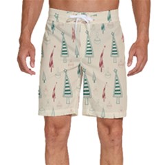 Trees Christmas Holiday Pattern Men s Beach Shorts by Paksenen