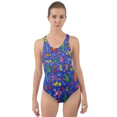 Grateful Dead Dancing Bears Pattern Cut-out Back One Piece Swimsuit by Salmanaz77