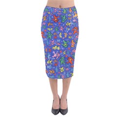 Grateful Dead Dancing Bears Pattern Velvet Midi Pencil Skirt by Salmanaz77