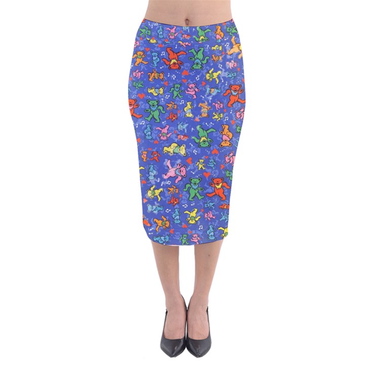 Grateful Dead Dancing Bears Pattern Velvet Midi Pencil Skirt