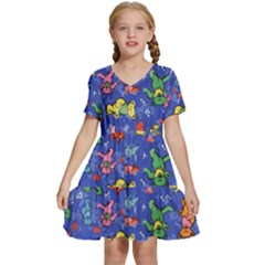 Grateful Dead Dancing Bears Pattern Kids  Short Sleeve Tiered Mini Dress by Salmanaz77