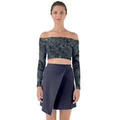 Leaves Plant Foliage Green Long Sleeve Off Shoulder Crop Top by Cemarart