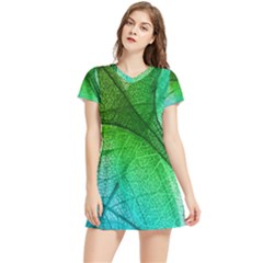 3d Leaves Texture Sheet Blue Green Women s Sports Skirt by Cemarart