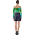 3d Leaves Texture Sheet Blue Green Long Sleeve Off Shoulder Crop Top View2