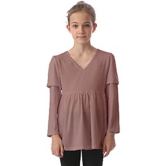 Mocha Mousse Hex Code #a47864 Kids  V Neck Casual Top by dressshop