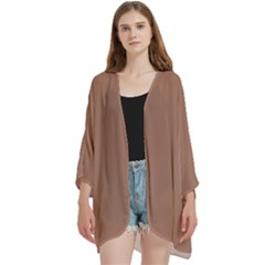 Mocha Mousse Hex Code #a47864 Open Front 3/4 Sleeve Batwing Chiffon Cardigan Kimono by dressshop