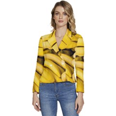 Bananas, Macro, Fruits, Ripe Bananas Women s Long Sleeve Revers Collar Cropped Jacket by kyorashop23