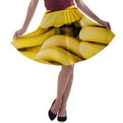 Bananas, Macro, Fruits, Ripe Bananas A-line Skater Skirt by kyorashop23