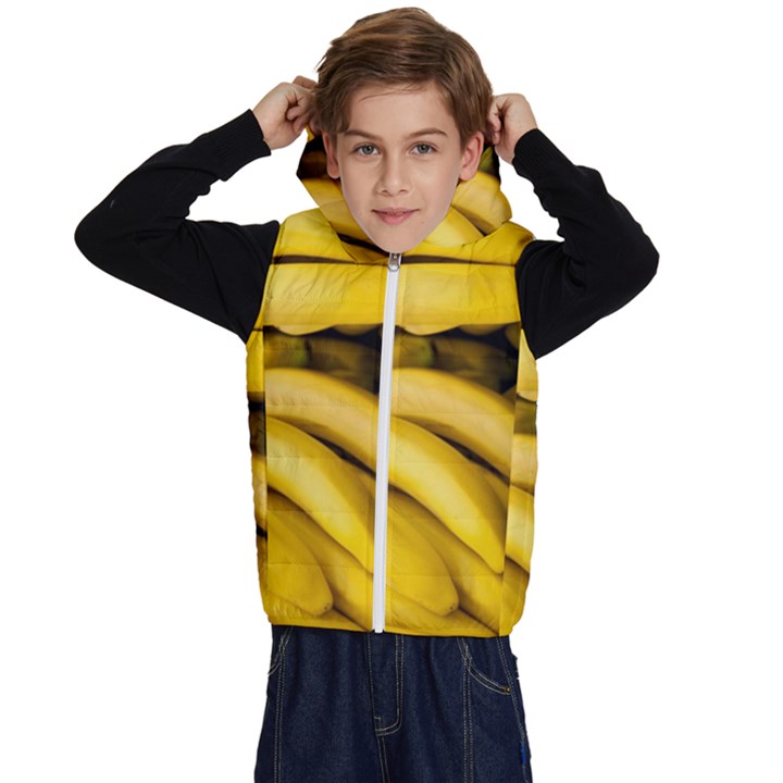 Bananas, Macro, Fruits, Ripe Bananas Kids  Stylish Hooded Puffer Vest