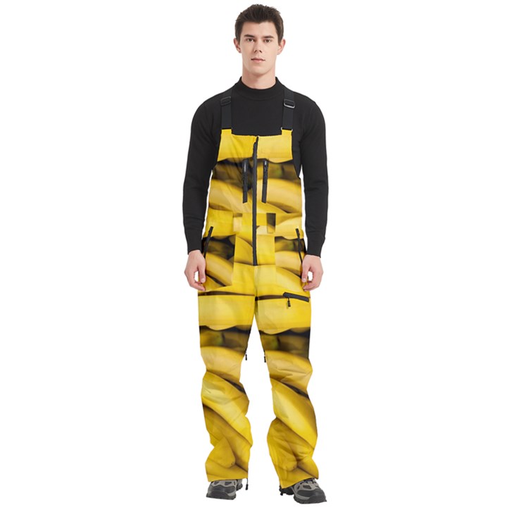 Bananas, Macro, Fruits, Ripe Bananas Men s Front Zip Ski And Snowboard Bib Pants