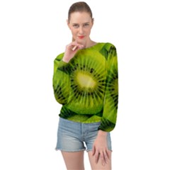 Kiwi Fruits, Close-up, Exotic Fruit Banded Bottom Chiffon Top by kyorashop23