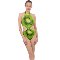 Kiwi Fruits, Close-up, Exotic Fruit Halter Side Cut Swimsuit by kyorashop23