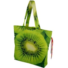 Kiwi Fruits, Close-up, Exotic Fruit Drawstring Tote Bag by kyorashop23