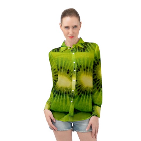 Kiwi Fruits, Close-up, Exotic Fruit Long Sleeve Chiffon Shirt by kyorashop23