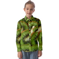 Kiwi Texture, Background With Kiwi, Fruits, Kiwi Kids  Long Sleeve Shirt by kyorashop23